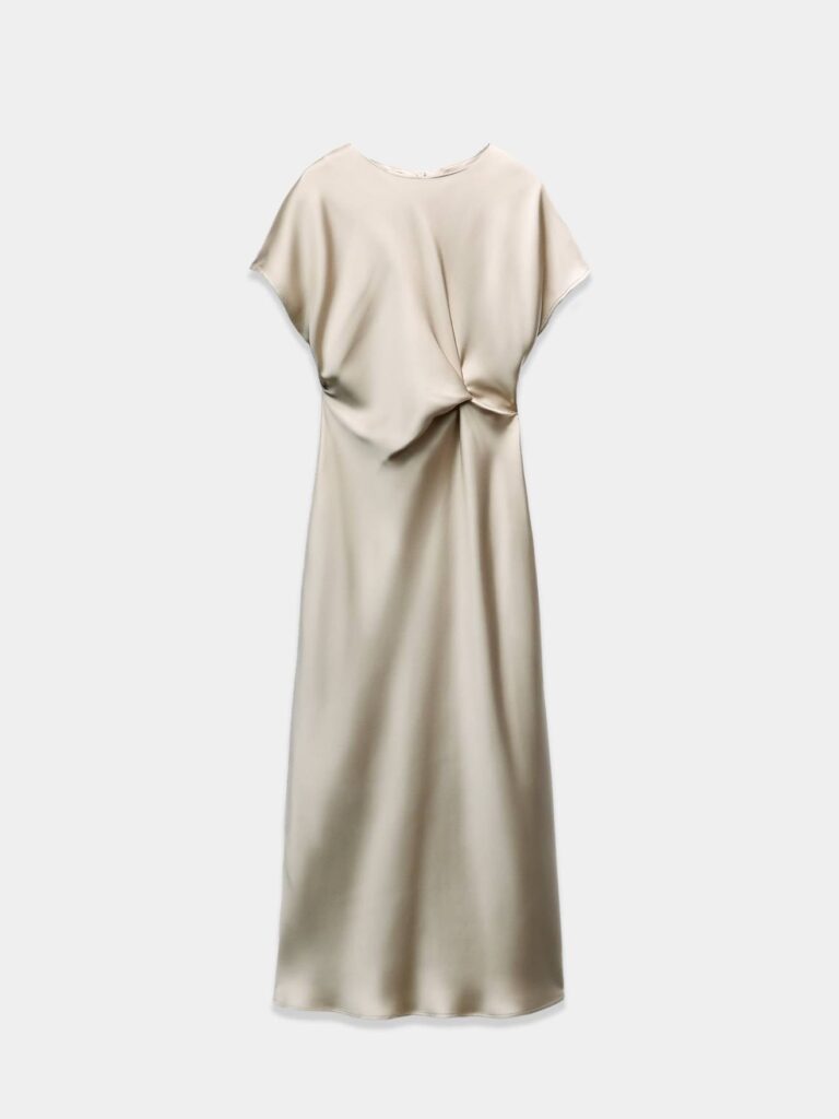 Beige satin midi dress